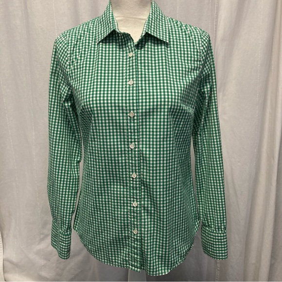 J. Crew Tops - J. Crew Stretch Perfect Green Checkered Fitted Long Sleeve Shirt
